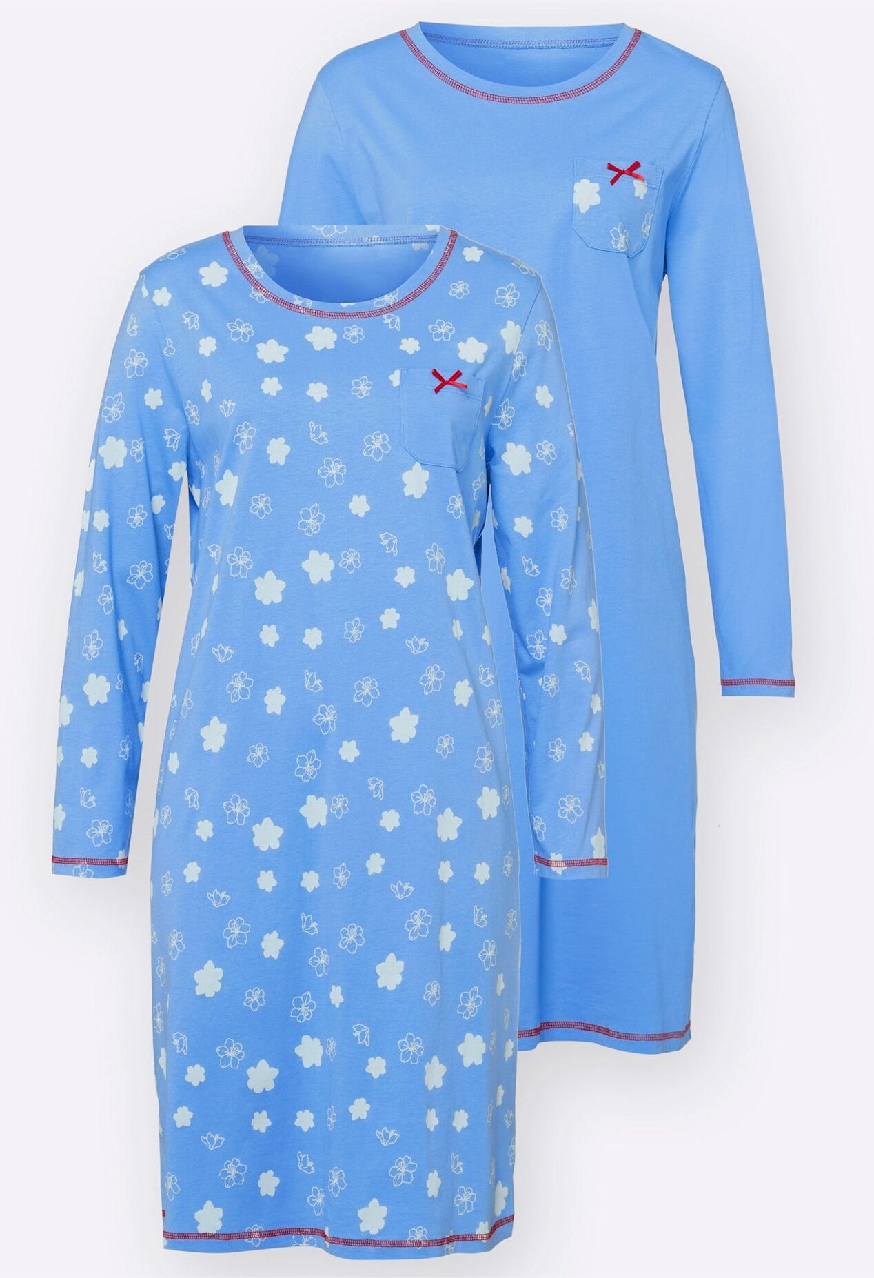 Nachthemd "Nachthemd", Damen, Gr. 44/46, Normalgrössen, blau (himmelblau, himmelblau, bedruckt), 100% Baumwolle, geblümt, gemustert, mehrfarbig, Kleider Nachthemd himmelblau, himmelblau, bedruckt 44/46, Normalgrössen