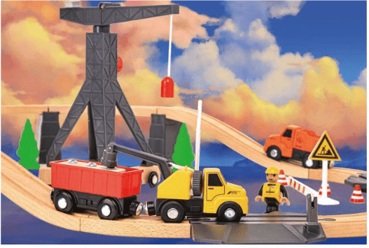 Tooky Toys Tooky Toy's 35-Piece Wooden Construction Yard Train Set for Ages 12 Months+