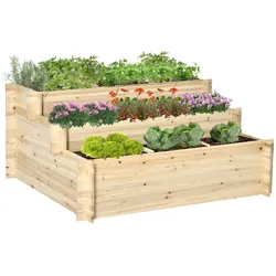 Outsunny Hochbeet, 3-stufige Blumenkasten, Pflanzenbeet, Kräuterbeet für Garten
