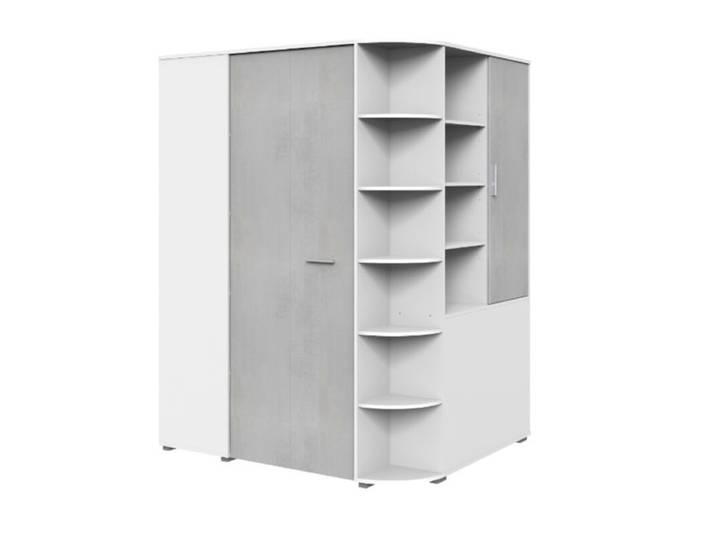 Wimex Joker Eckschrank begehbar - Dekor weiß, Beton Nachbildung lichtgrau Modern, Zeitlos