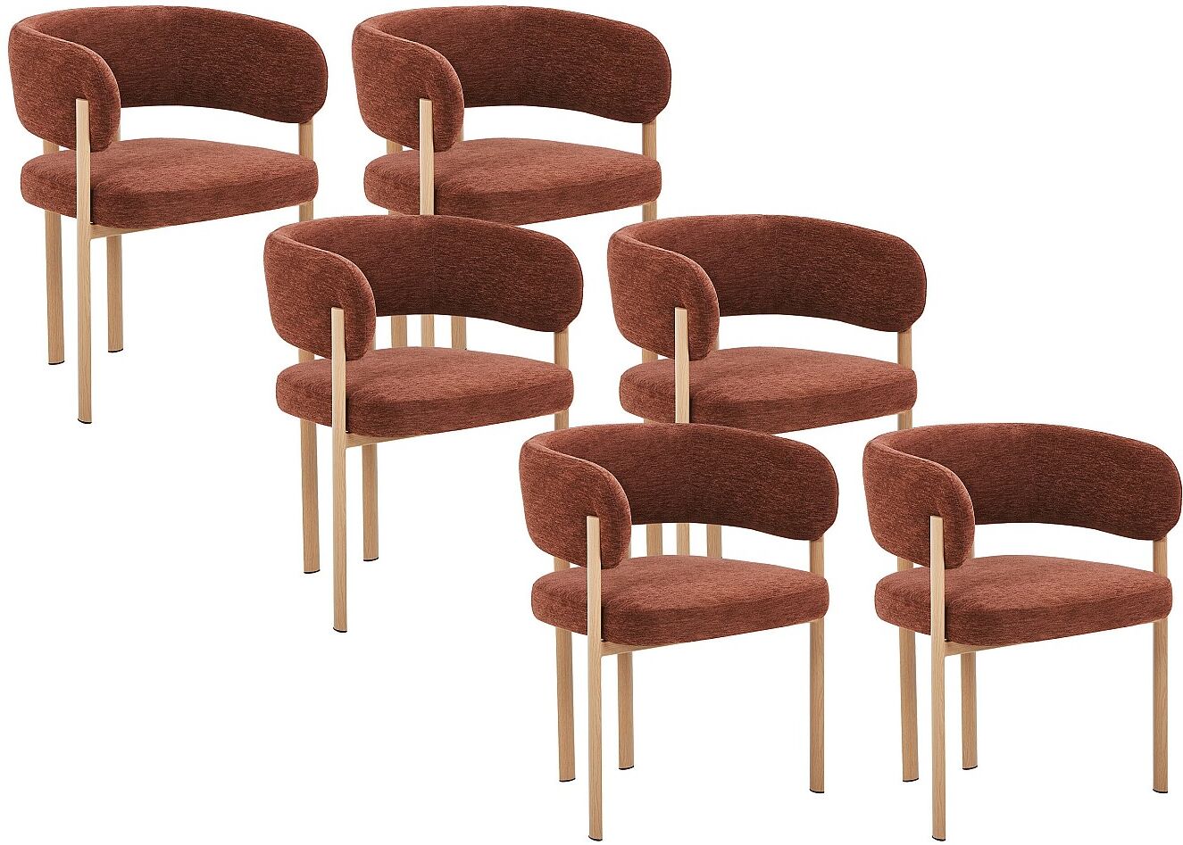 Vente-unique 6er-Set Stühle aus strukturiertem Stoff und Metall in Holzoptik - Braun und Helles Natur - CIBARO