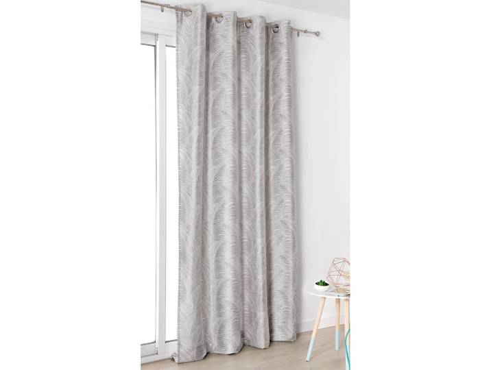 Rideau à oeillets aux motifs palmes polyester gris clair 145x250 cm