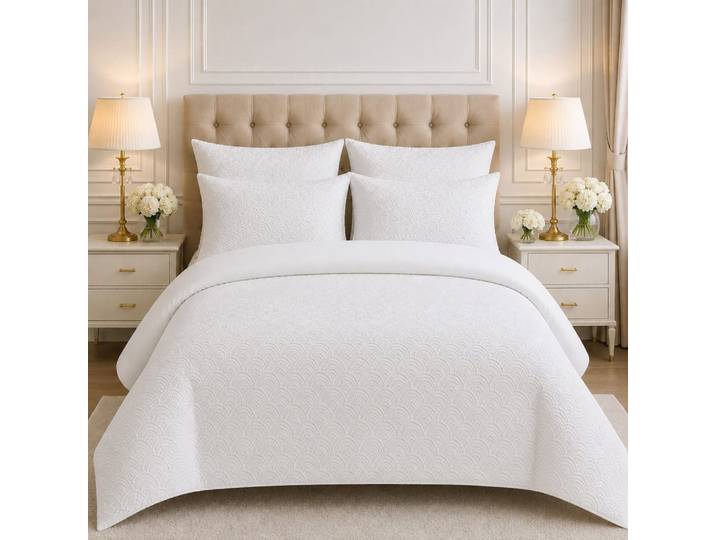 Parure de lit microfibre jacquard éventails + 2 taies 260x240 cm