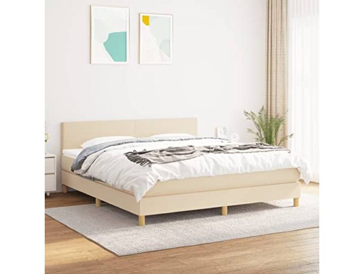 RJPLMFV Lattenrost, komplett, 180 x 200 cm, Stoff, cremefarben Verstellbares Kopfteil, Taschenfederkernmatratze, mittelharte Unterstützung, weicher Matratzenschutz