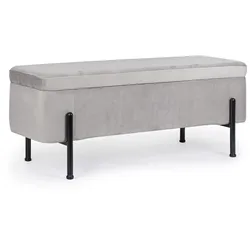 Bank Irina aus Samt, modern mit Stauraum, hellgrau, gepolstert, Metallgestell, 110 cm