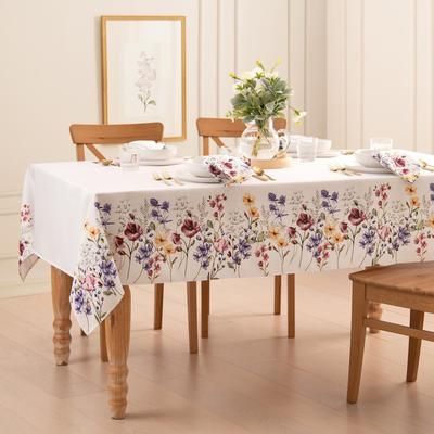 Threadmade Poppy Wildflower Bordered Tablecloth