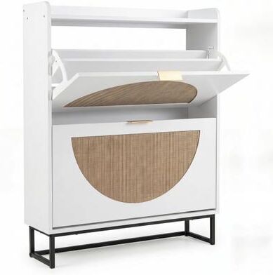 Costway Narrow Shoe Storage Cabinet with 2 Flip Drawers and Adjustable Shelves-White