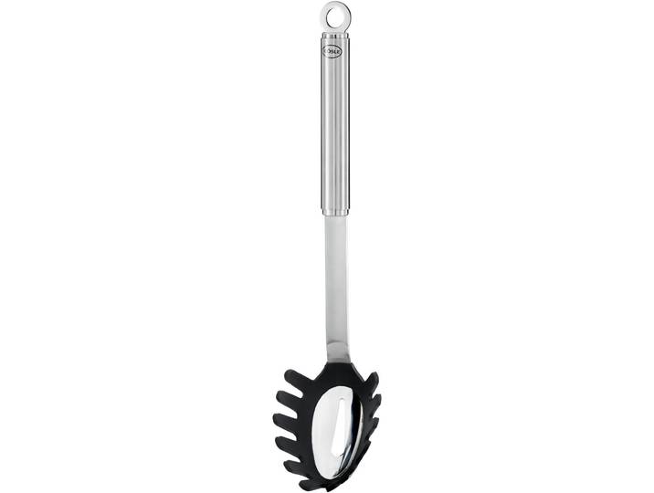 Nudellöffel RÖSLE, schwarz (edelstahlfarben, schwarz), B:7cm H:6,5cm, Edelstahl 18/10, Silikon, Kochlöffel, Nudellöffel, Spaghettiheber mit Aufhängeöse, Edelstahl 18/10, spülmaschinengeeignet