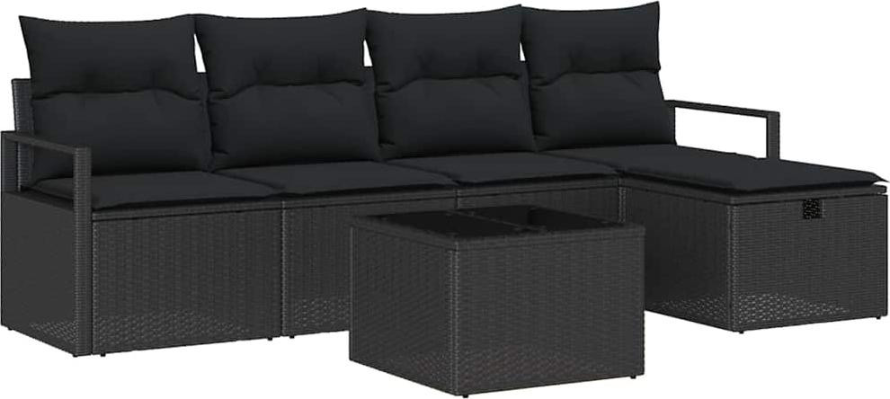 vidaXL Bankset met 5 zitplaatsen, 6 stuks, zwart, polyrotan
