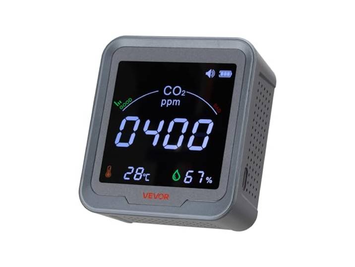 VEVOR Détecteur CO2 400-5000 ppm Moniteur Dioxyde de Carbone Qualité de l'Air avec Affichage Température Humidité\, Capteur NDIR 4\,5 m\, Léger Portable\, pour Chambre\, Maison\, Bureau\, Voiture