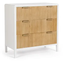 Kommode Charley aus Paulowniaholz, skandinavisch modern, weiß natur, 3 Schubladen