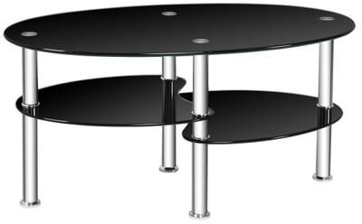 Costway Tempered Glass Oval Side Coffee Table-Black