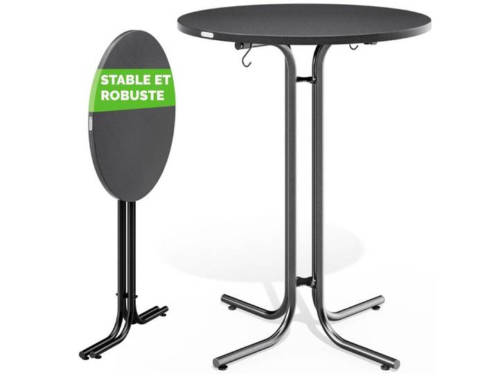 CASARIA® 2x Table de bar grise ronde Ø70 cm pliable haute de 110 cm plateau de table en MDF mange debout table d‘appoint
