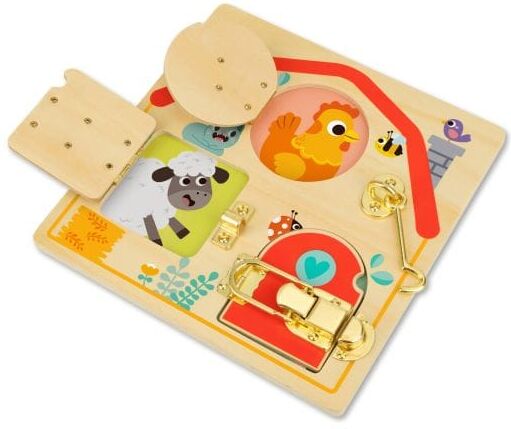 Tooky Toys Tooky Toy Wooden Latches Activity Board for Toddlers - Develops Fine Motor Skills and Hand-Eye Coordination - Non-Toxic and Compact