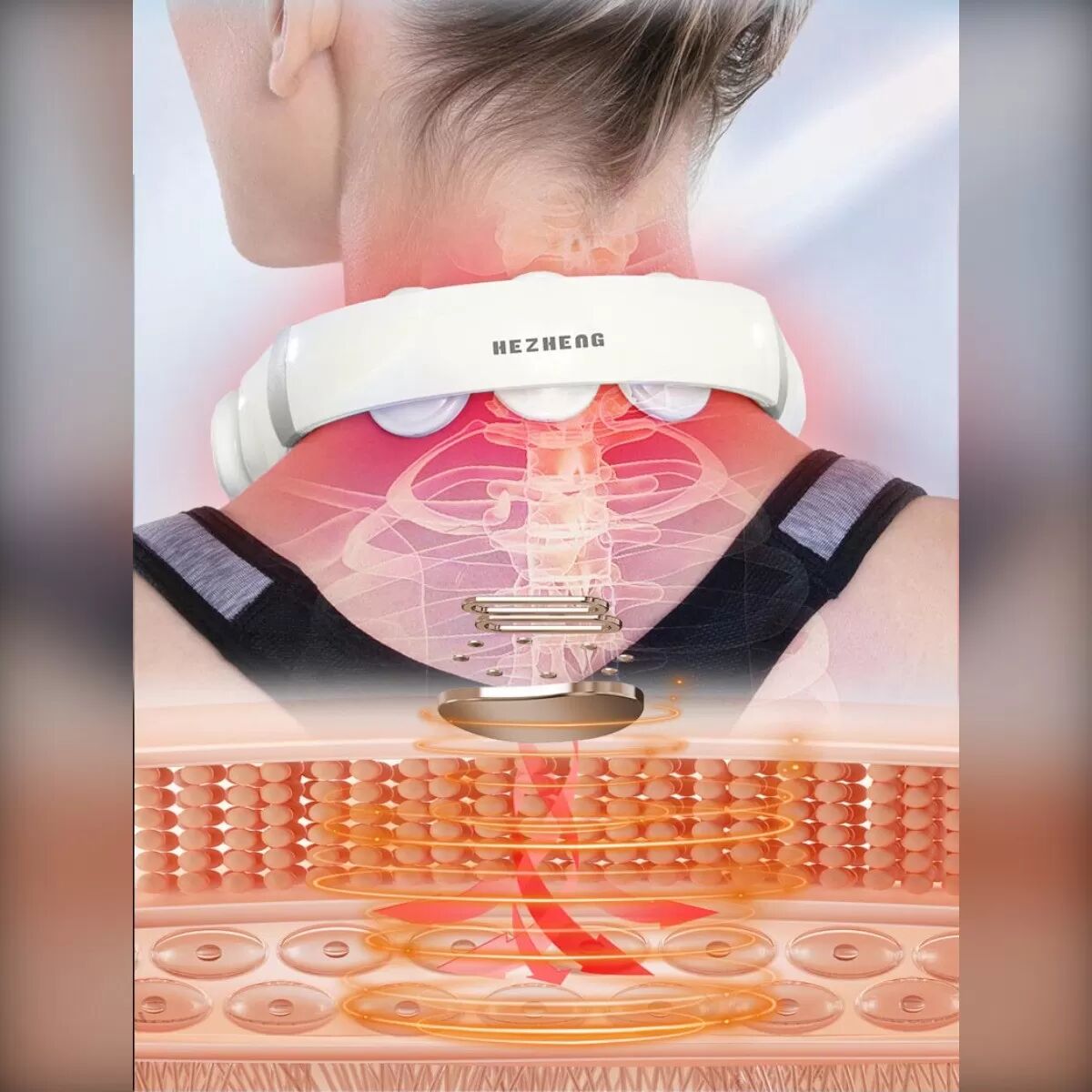 INF Puls-Vibrations-Nackenmassagegerät — 3D schwebende Elektroden, Beheizte Therapie, Fernbedienung und Display, 1100mAh
