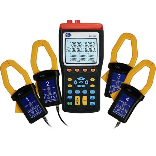 PCE Instruments 3-Phasen-Leistungsmesser PCE-360 inkl. 4 Stromzangen |Messbereich 10 ... 999,9V |AC | inkl. Speicher