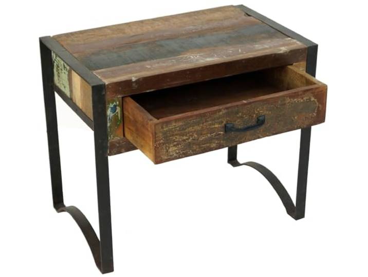 Vintage Beistelltisch, Nachttisch aus Metall und Recyclingholz, Modell 2b