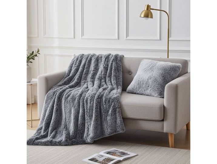 2er-Set Kuscheldecke 125x150cm & Dekokissen 45x45cm in Felloptik, grau