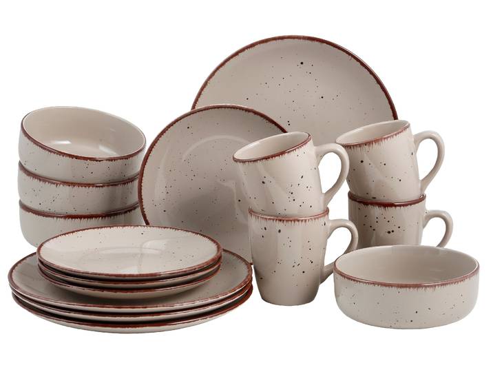 Kombiservice GOODPRODUCT Sennia , beige (natur), 16 Stk., Steinzeug, Geschirr-Sets, Kombiservice, Geschirr-Set, handgemalt, jedes Stück ein Unikat