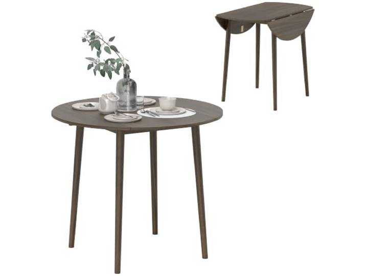 HOMCOM Klappbarer Esstisch für 4, runder Klapptisch, modern, grau Platzsparend, kleiner Küchentisch, Holzbeine, für Esszimmer
