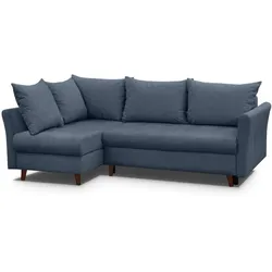 ECKSCHLAFSOFA Neron mit 2 Bettkasten und Beine in Wengefarbe, Dunkelblau, links