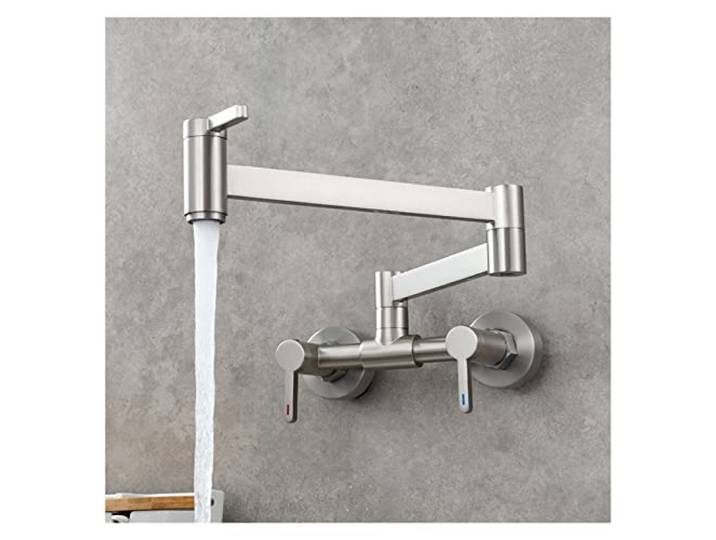 Drehhahn, Wandmontierter, Faltbarer Küchenarmatur, Heißer Und Kalter Einloch-Spültischhahn, Drehbarer Klappauslauf, Topffüller Aus Gebürstetem Goldmessing(N A)