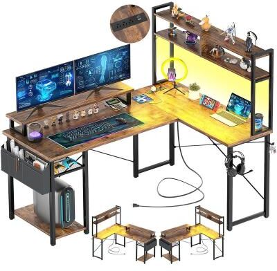 No Small L Shaped Gaming Desk with LED Lights