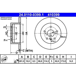 Bremsscheibe ATE 24.0110-0399.1 (2 Stk.) für Lexus ES