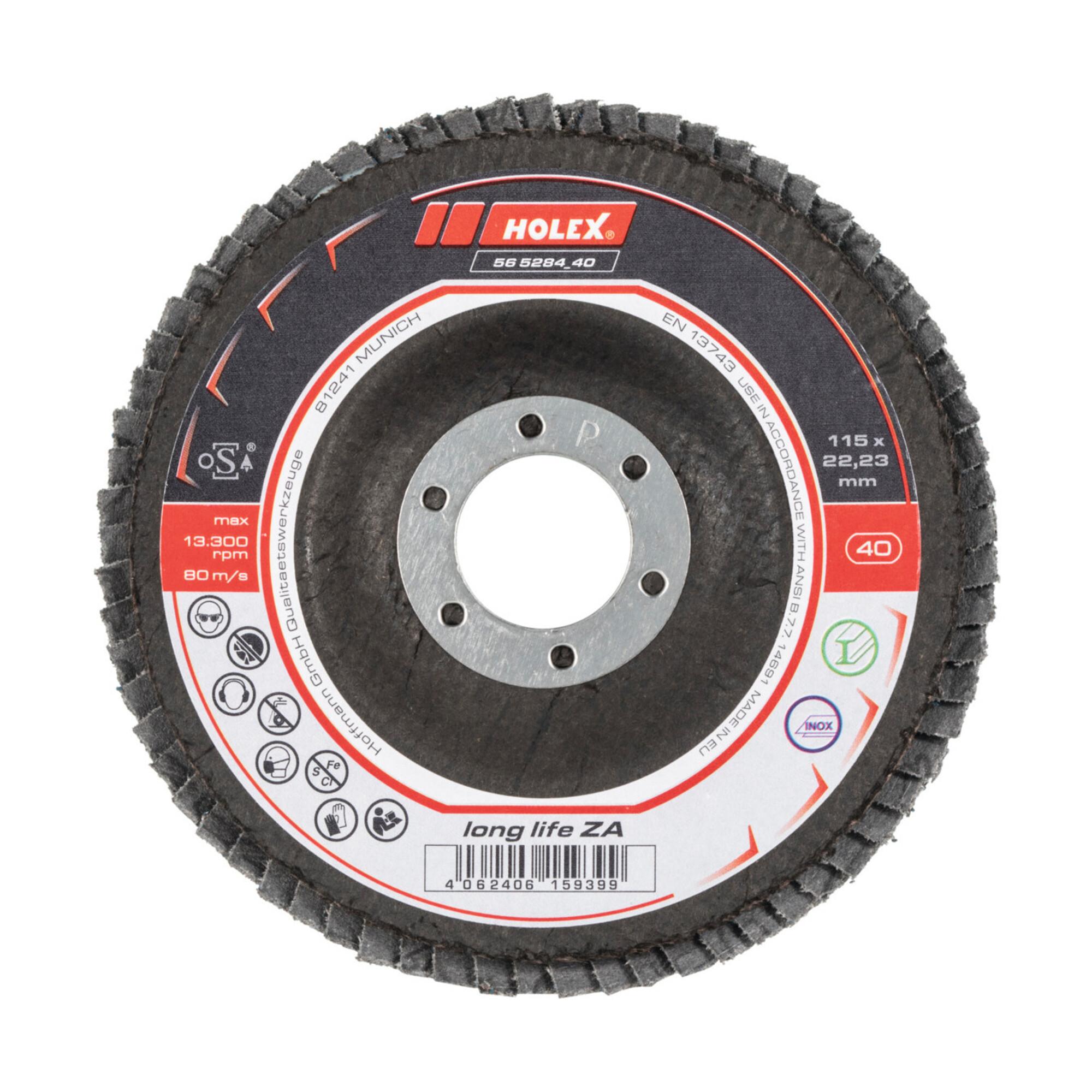 HOLEX Fächerschleifscheibe long life, ZA, schräg, 115 mm Durchmesser, Körnung: 40 (565284 40)