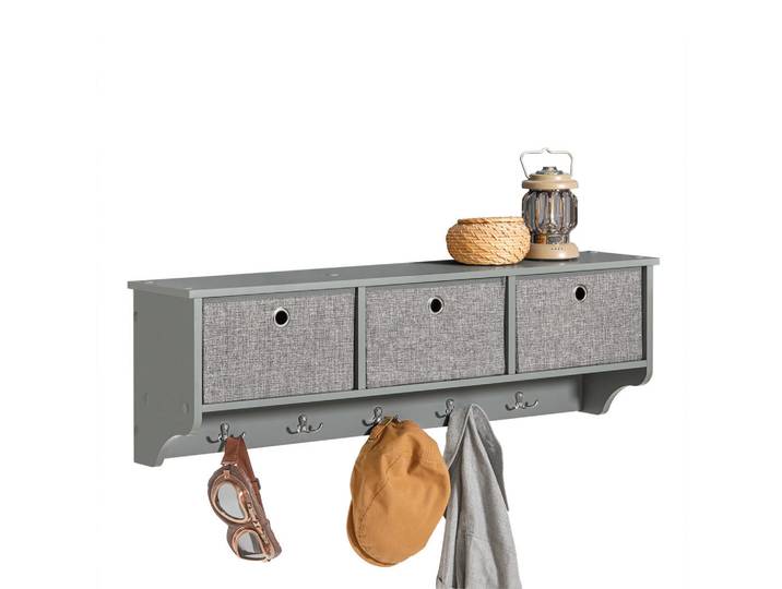 SoBuy Wandgarderobe Grau, Holzwerkstoff, 100x30x20 cm, Garderobe, Garderobenpaneele, Wandgarderobe