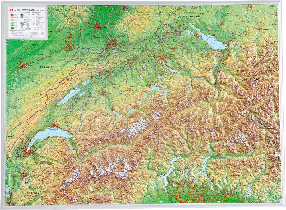 Carte murale en relief - Suisse (trilingue) - 77 x 57 cm   Georelief - Sans cadre