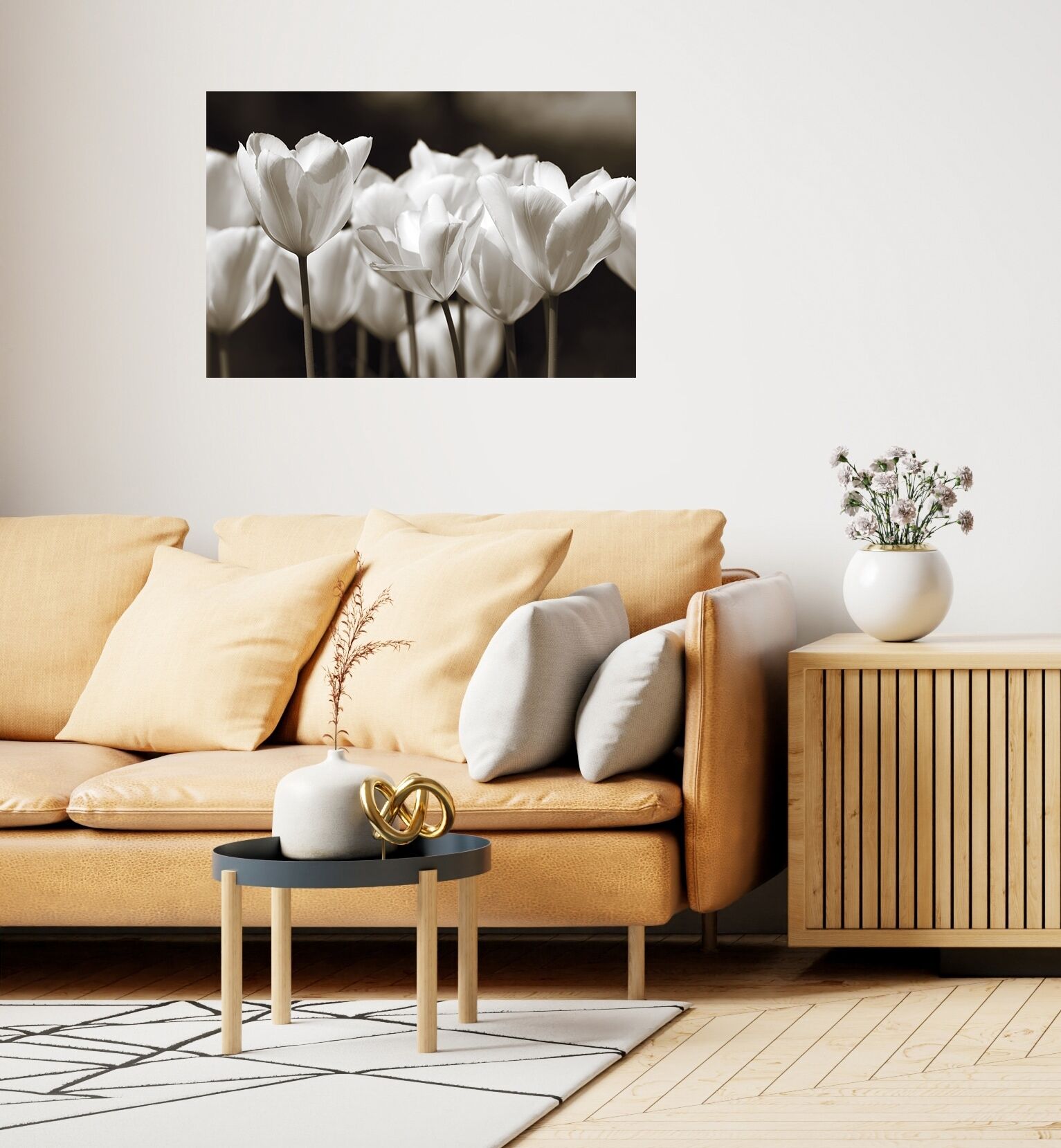 Wandsticker QUEENCE "Black & White", weiß, B:150cm H:90cm T:0,1cm, Folie, Wandtattoos, Selbstklebend, kinderleichte Anbringung; Blumen, Blüten