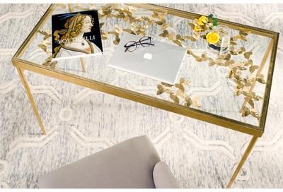 SAFAVIEH Rosalia Butterfly 47.25-Inch Glass Leaf Desk, Gold and Clear