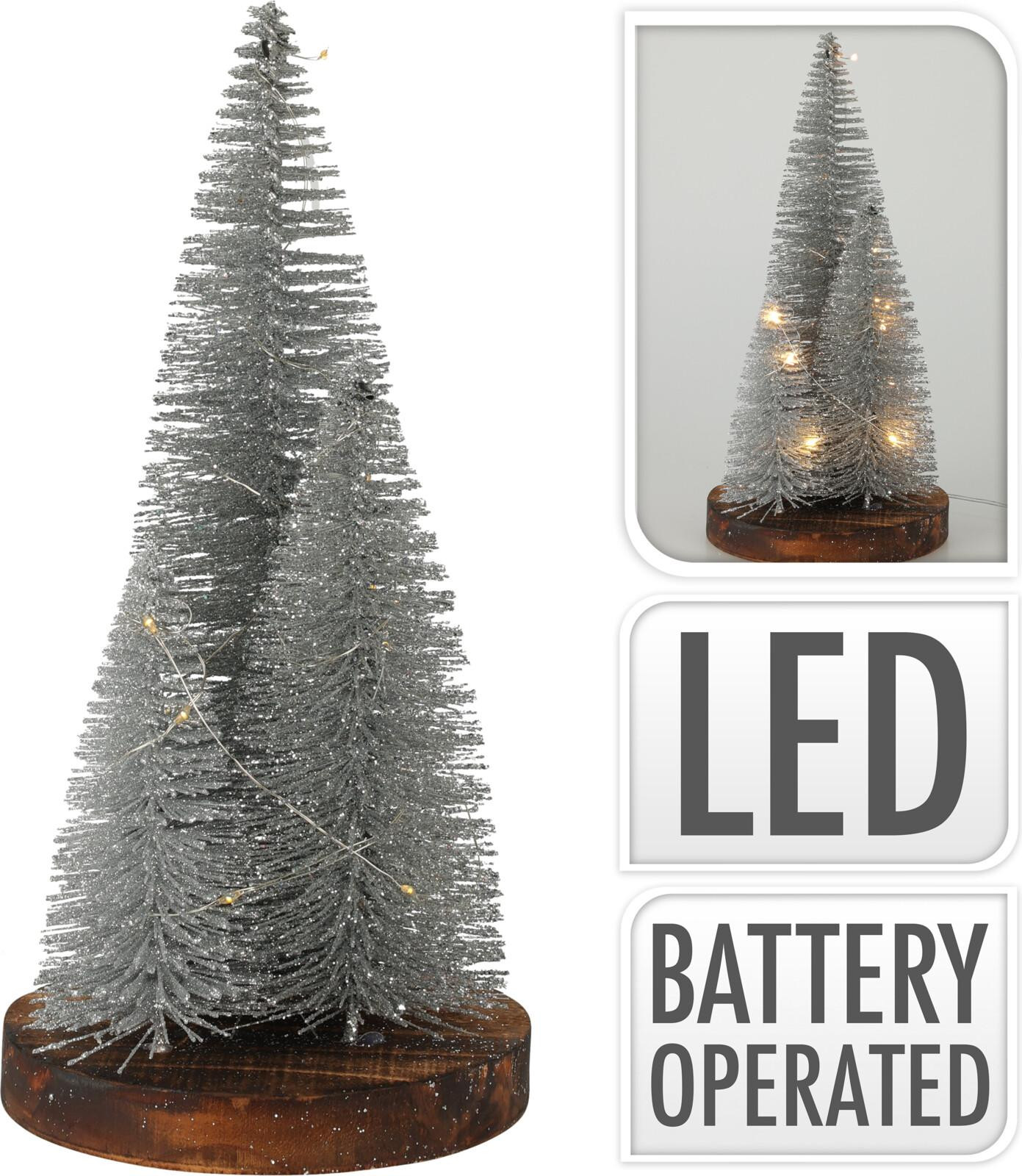 Koopman Kunstkerstboom met LED-verlichting en timer, 30 cm, Zilver