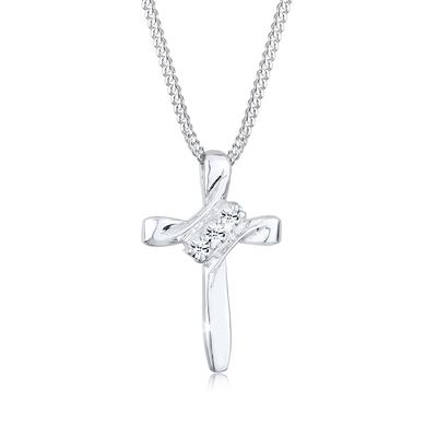 Silberkette ELLI "Halskette Kreuz 925er Silber vergoldet, mit Kristallen von Swarovski" Gr. 45, silber, Halsketten, Damen, 45,mit Stein, Silber 925 (Sterlingsilber), Silberkette