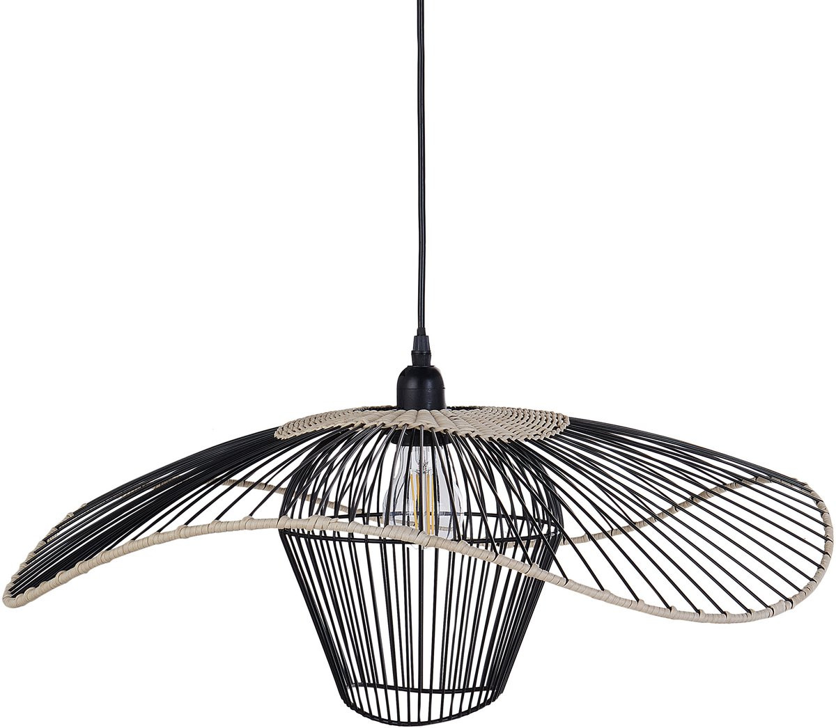 Beliani Lunga Hanglamp - Zwart - Rotan en Metaal