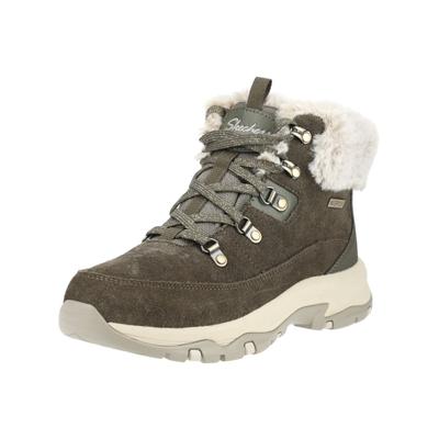 Schnürstiefelette SKECHERS "Skechers Stiefelette Veloursleder", Damen, Gr. 36, braun (oliv), Schuhe Schnürstiefelette