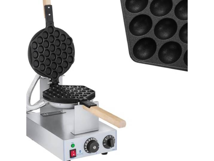 Royal Catering Gaufrier Bubble Waffle Appareil a Gaufres Waffle Machine a Gaufre RCWM-1400-B (1.415 W\, Matériau Acier/Aluminium\, 1Poignée en bois résistante à la chaleur\, Température 50-250 °C)