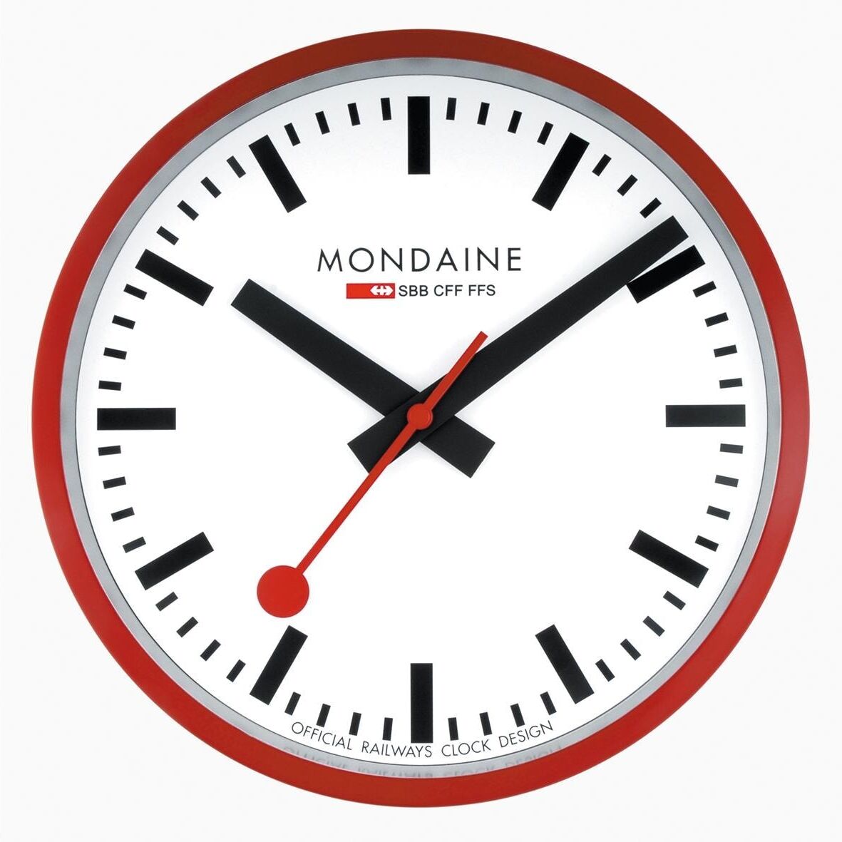 Wanduhr MONDAINE "Wanduhr rot 25cm", rot, Wanduhren, Ø 25cm, Wanduhr rot Ø 25cm