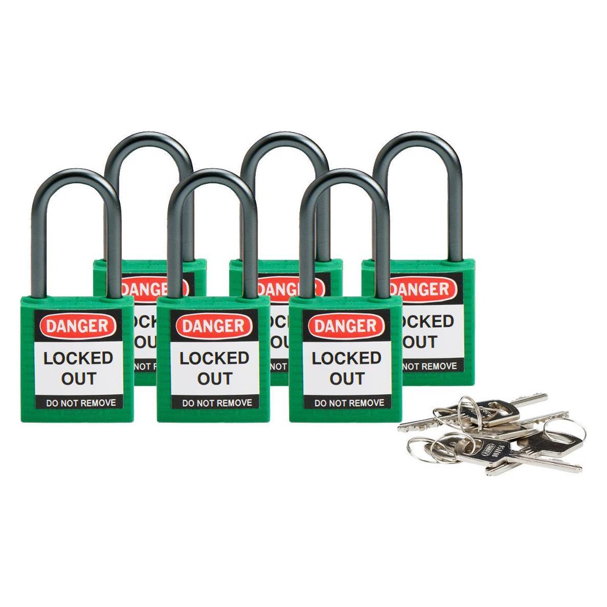 Brady kompaktes Sicherheitsschloss Nylon, Grün, 38mm Bügelhöhe, 4,7mm Aluminium-Schliessbügel (Keye (814128)