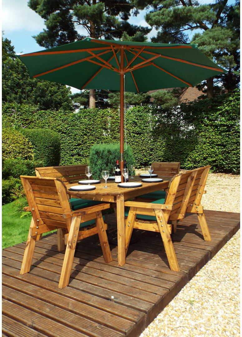 Union Rustic Faulk 6 - Person Wood Patio Dining Set with Rectangular Table , Cushions Included Green 6