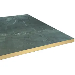 Restootab - Tischplatte 60x60 Dekor Marmor jade Kanten messingfarben