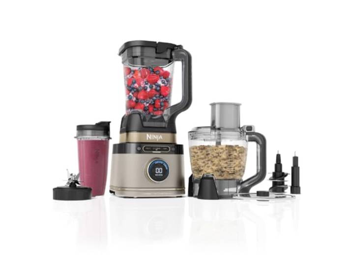 Ninja 3-in-1 Detect Power Blender Processor Pro, 1200 W, Stone Gold Küchenmaschine, Single Serve, Knethaken, 3 Single-Serve-Tassen, Krug, für Teig, Mischen & Hacken - TB401EUSTGD
