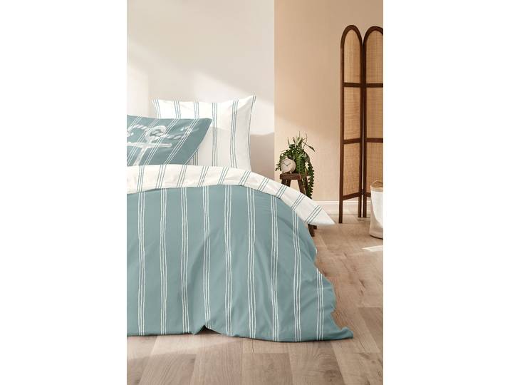 Parure de lit renforcée Anchor 155 x 220 cm + oreiller 80 x 80 cm Blanc/Vert/Bleu layette