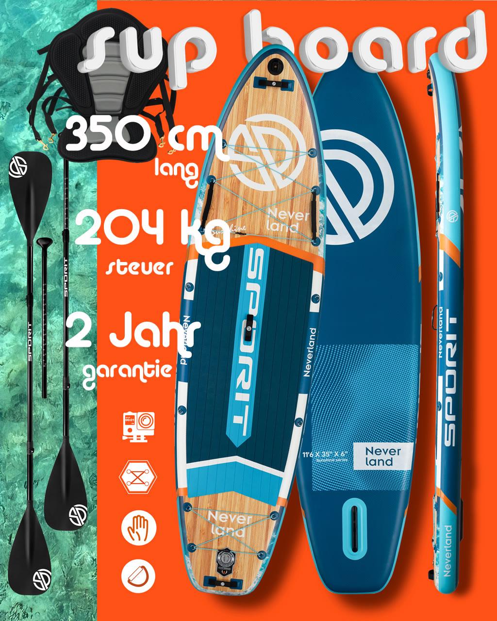 Komplettset, Kajak Touring SUP Board Set mit 7 cm hohem stabilem Sitz, zweite 4-teiligem Paddel, Sporit Neverland Kayak Kanu Boot, 2 Personen Paddling