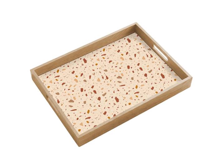 OnlyWow Tablett - Terrazzo - Muster - Bunt - Stein - 50x35 cm, Beige, Holz, Echtholz,Eiche, Rechteckig, 50x5x5 cm, Geschirr, Tischkultur & Serviergeschirr, Tabletts