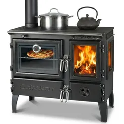 Panorama-Holzherd Modell 214-3D links mit 6,04kW - Viel Gusseisen!