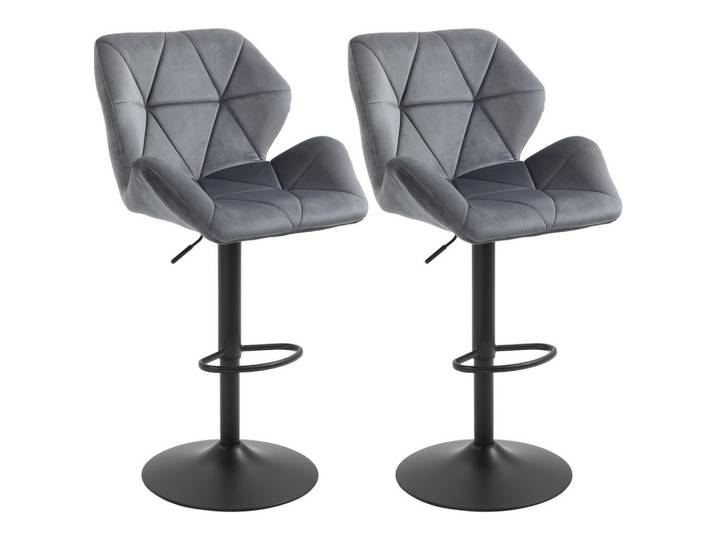 Homcom Barhocker 2er Set, Gepolstert mit Metallgestell, Samtoptik Grau, 57x117x58 cm, Esszimmer, Barmöbel, Barhocker