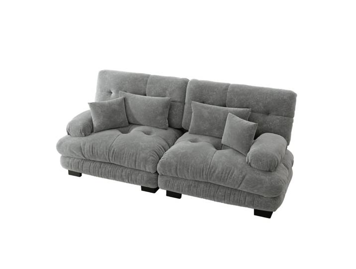 Canapé d'angle en chenille avec coussins gris