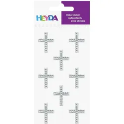 6x Heyda, Sticker, Sticker-Etikett Acrylsteinen Kreuze rund glasklar 8 Stück (8 Sticker)